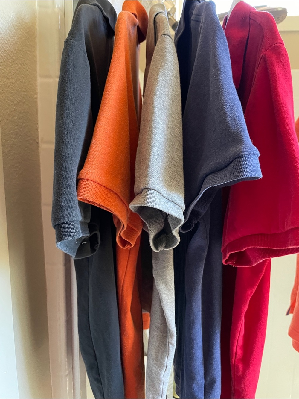 Five Men US Polo Assn brand shirts. Red, Navy, Gray, Orange, Black.